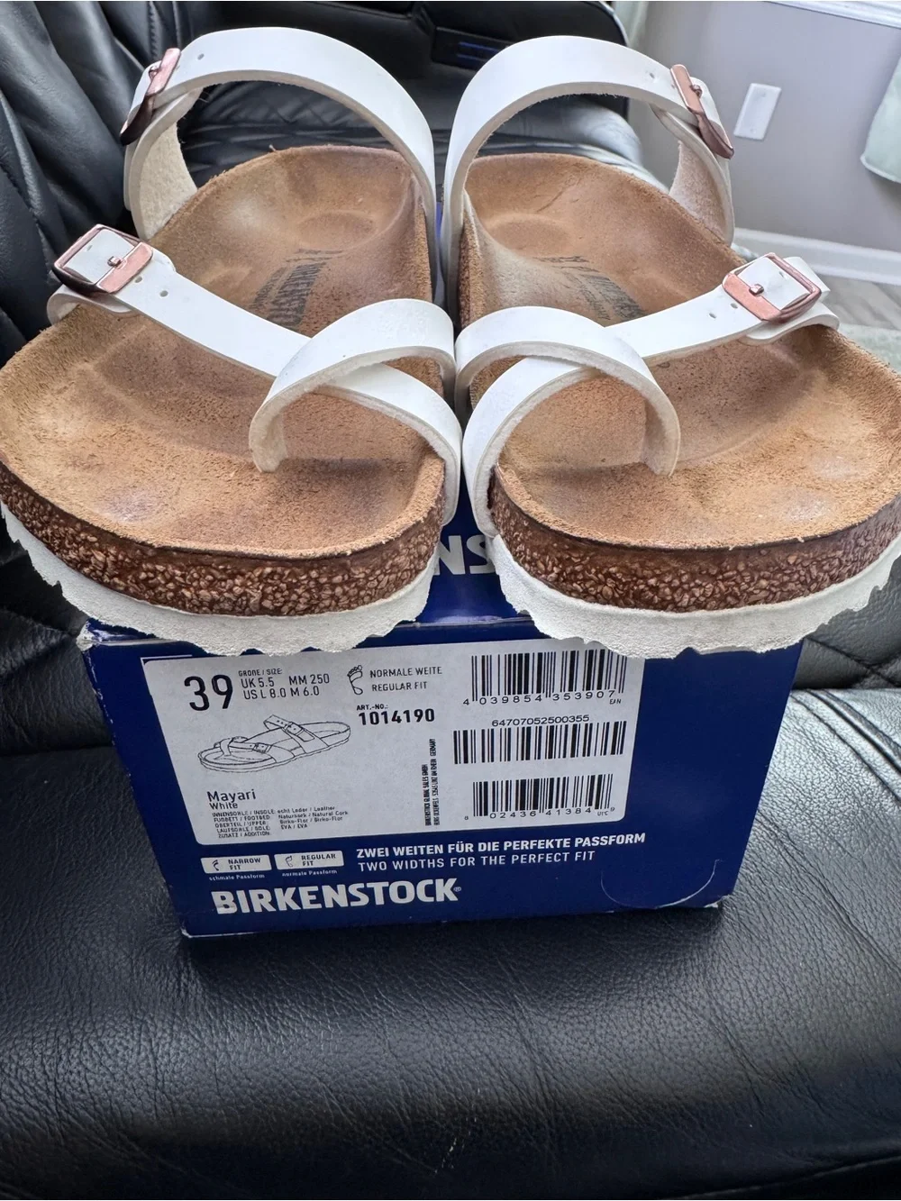 Birkenstock White Mayari Sandals with Rose Gold Buckles